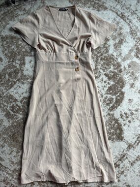 Nasty Gal Tan Wrap-Style Midi Dress